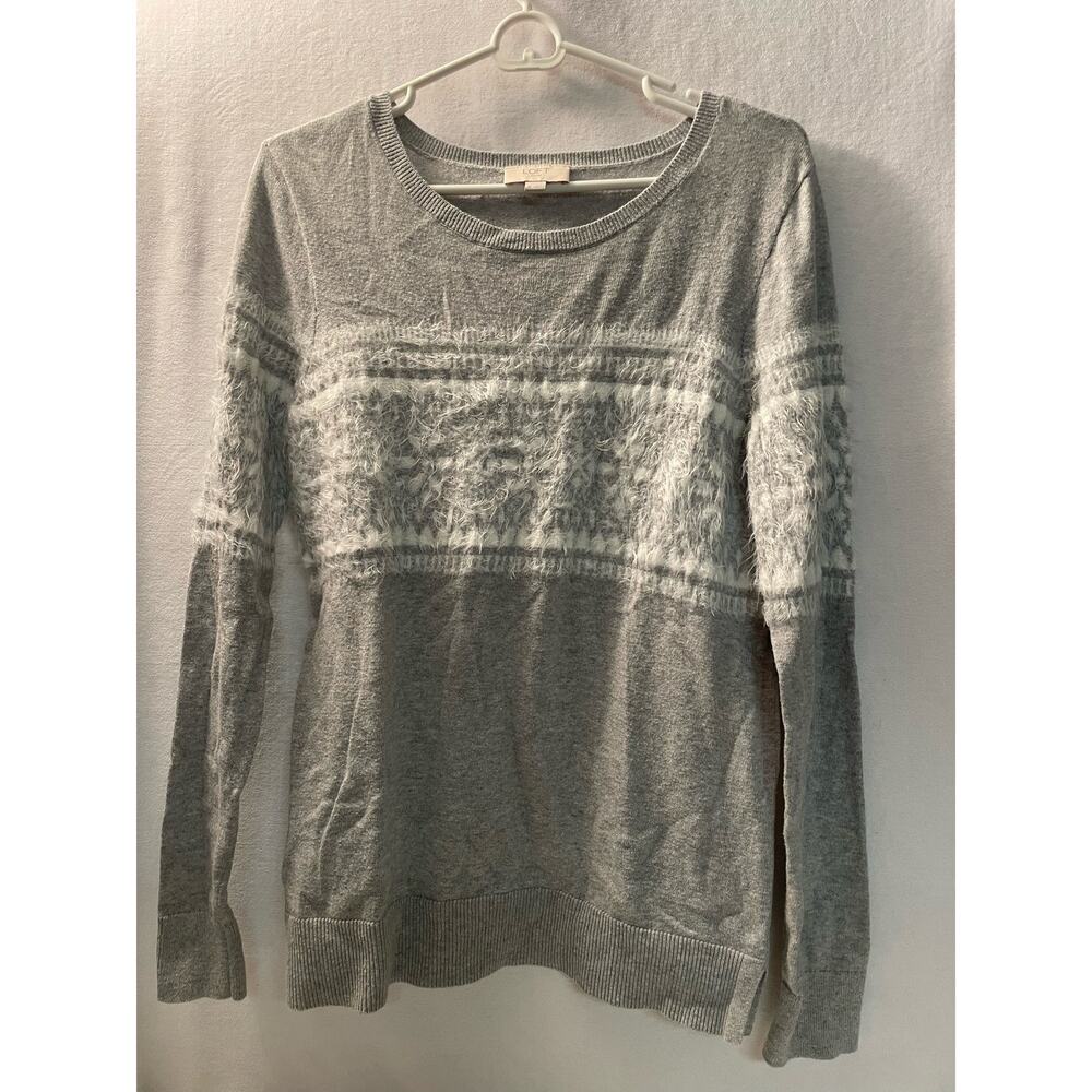 Loft outlet medium sweater gray white 100% cotton
